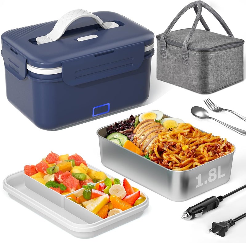 Akhia Heated Lunch Box Food Warmer, 100W Fast Electric Lunch Box, 1.8L Portable Heating Lunchbox, 12/24/110/220V lonchera eléctrica portátil Ideal for Men Car Truck Work Christmas White Elephant Gifts - Image 1